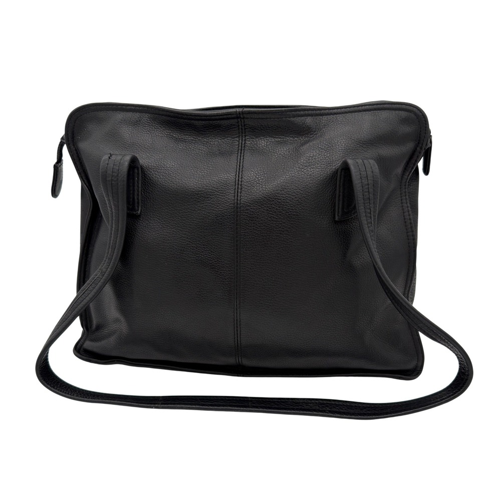 Tignanello Black Pebbled Leather Organizer Tote Shoulder Bag Multi Pocket